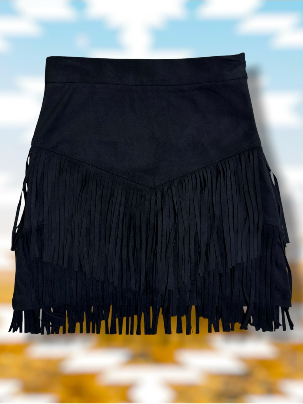 ✨Altar'd State✨ Black Faux Suede Fringe Mini Skirt